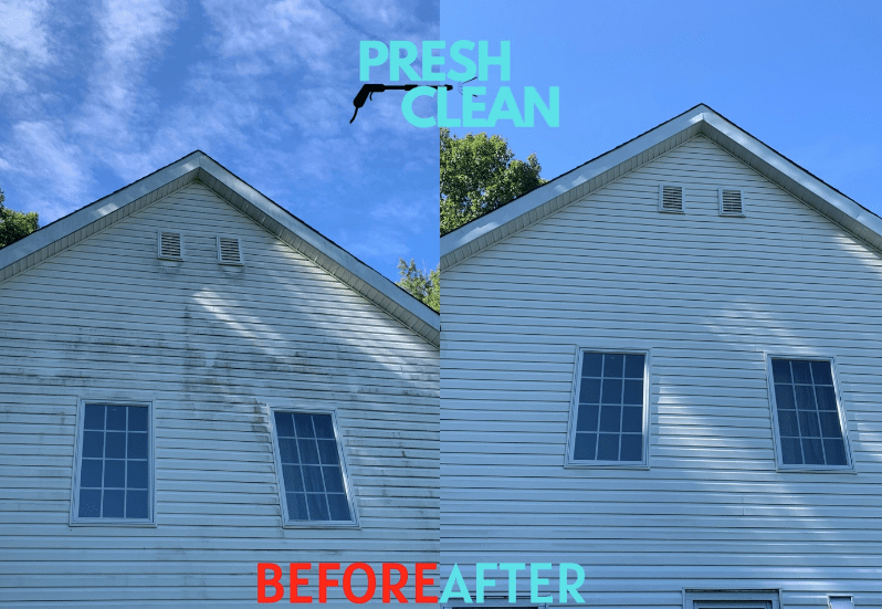 Before and after for house pressure washing.