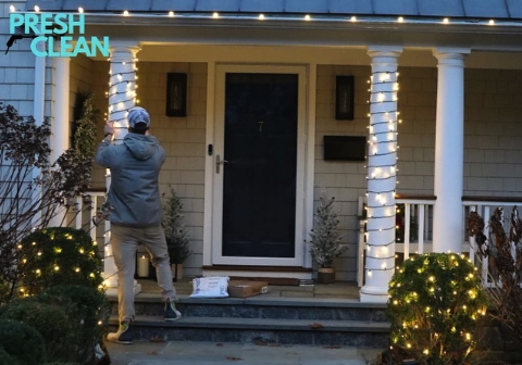 Installing christmas lights in Hawthorne, NY.